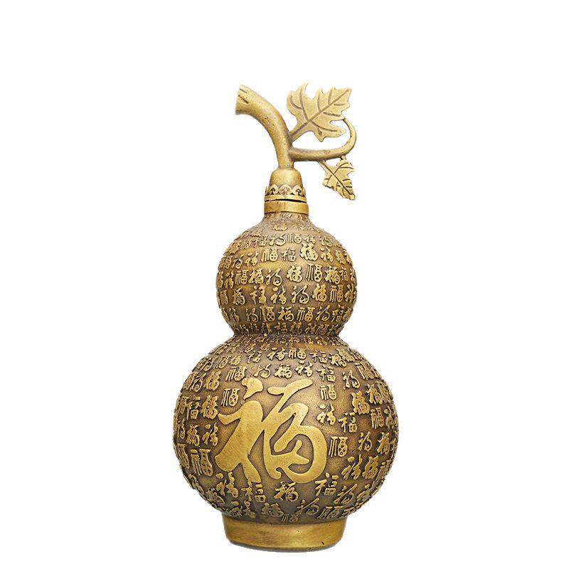 万福铜葫芦摆件龙头葫芦全黄铜开盖空心开口百福大小客厅办公室