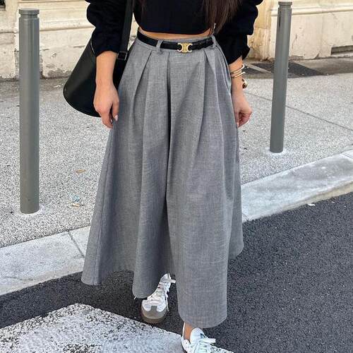 Half length long skirt, large swing skirt, high waist