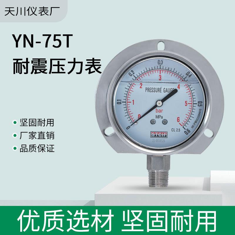 YN-75T耐震径向带边 真空压力表耐震压力表 压力计-0.1+2.4天川