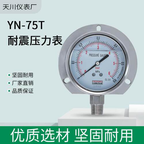 YN-75T耐震径向带边 真空压力表耐震压力表 压力计-0.1+2.4天川