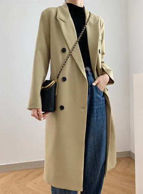 橘芷秋季西装中长款双排扣高级感宽松休闲韩版风衣外套13720