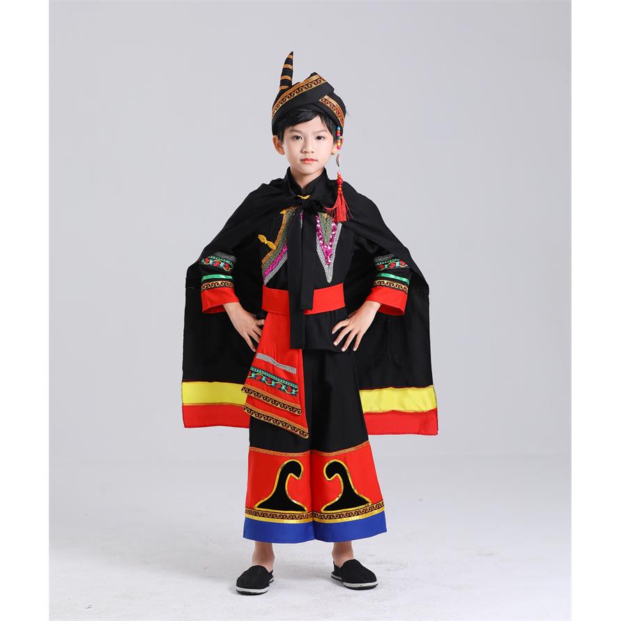 少民数族QOJ族服装儿童彝服饰男款演衣出服凉山男童云南名族款服