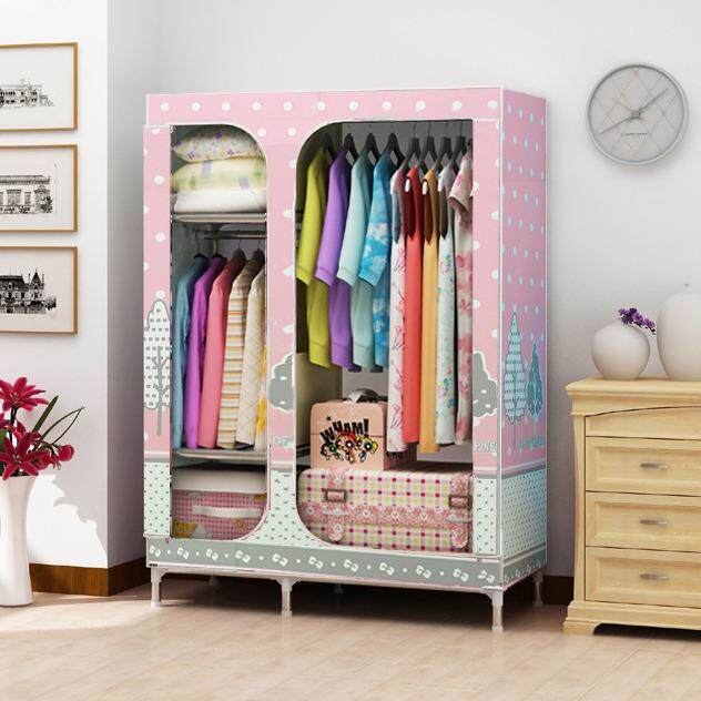 加固衣橱单人小号锦锻布衣柜25MM全钢管全封闭加粗