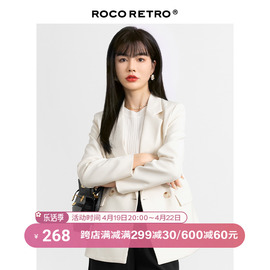 ROCO2024春季复古双排扣欧美风百搭显瘦小西装职业西服外套