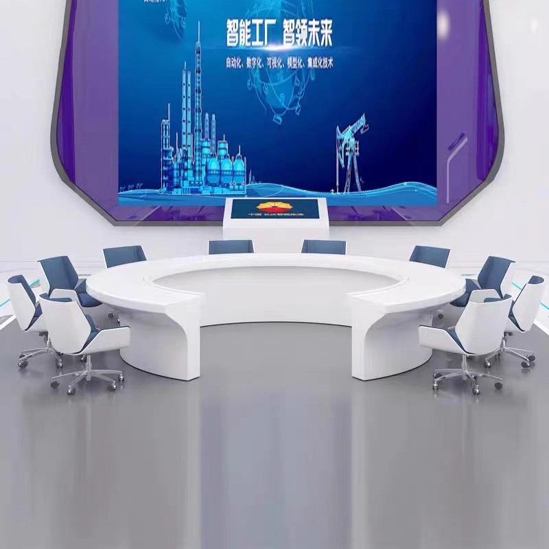 白色会议桌烤漆12人洽谈会议桌简约弧形工作台接待办公桌简约现代