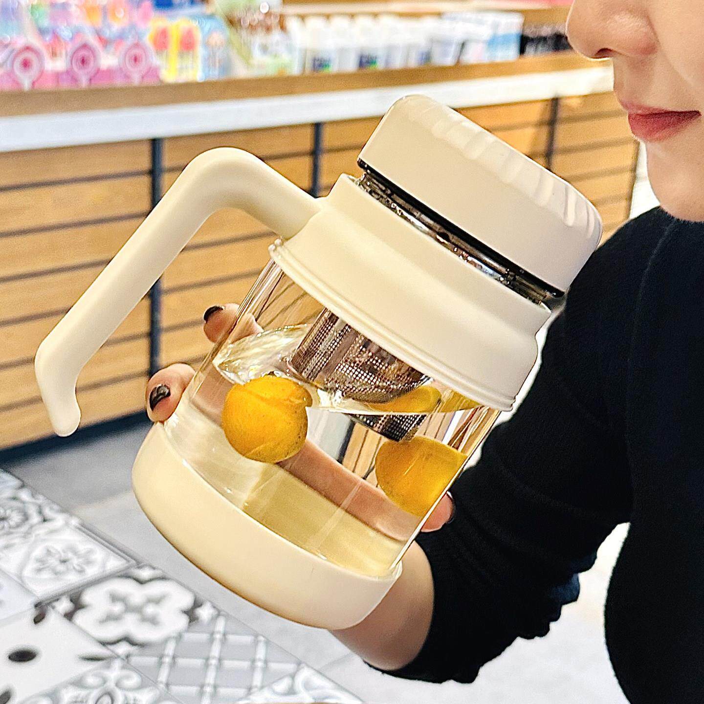 大容量水杯带把手茶水分离杯子2025新款女士高颜值玻璃杯耐高温