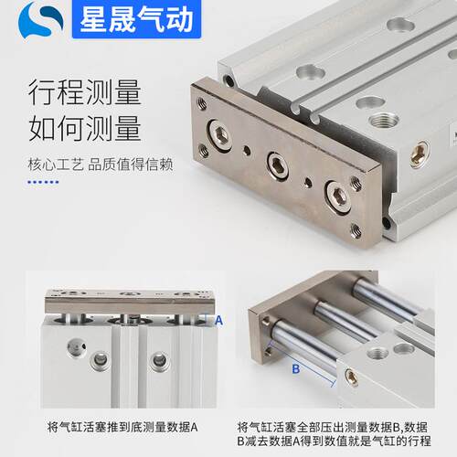 SMC型三导三轴气缸MGPM40-50A杆Z新薄型带杆气缸MGPM63-82410导0A