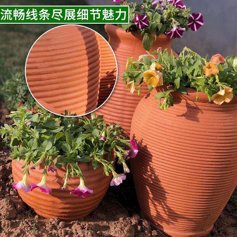 包邮大号红陶盆组合户外庭院粗陶陶瓷花盆园林造景大口径陶罐