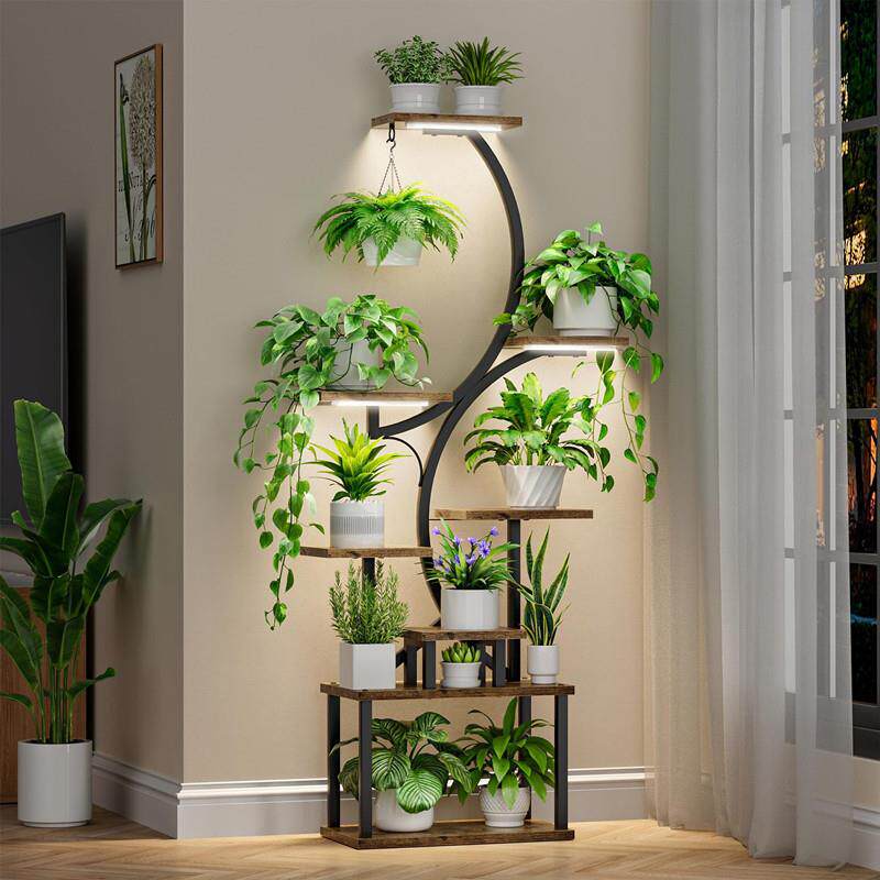 植物花架带种植灯室内客厅阳台铁艺花盆架落地式铁艺S型花架子