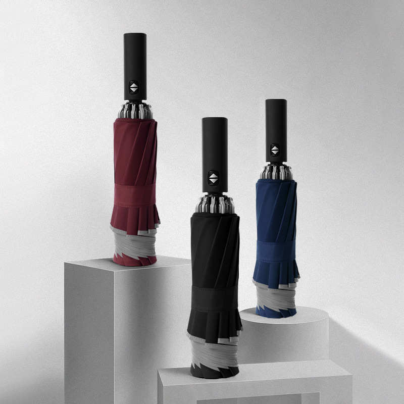 10骨反向自动伞反光条加大防风三折商务晴雨伞车载双人广告制定伞