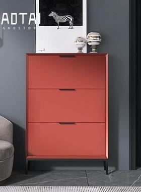 意式极简烤漆超薄鞋柜翻斗式实木家用门口小户型省空间极窄玄关柜