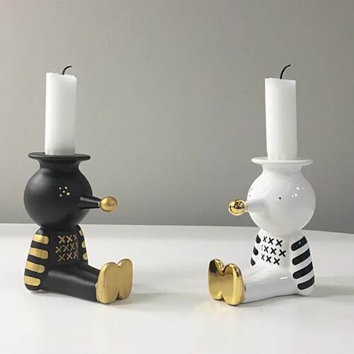 北欧设计师极简艺术陶瓷24k镀金木偶蜡烛台创意客厅卧室桌面摆件