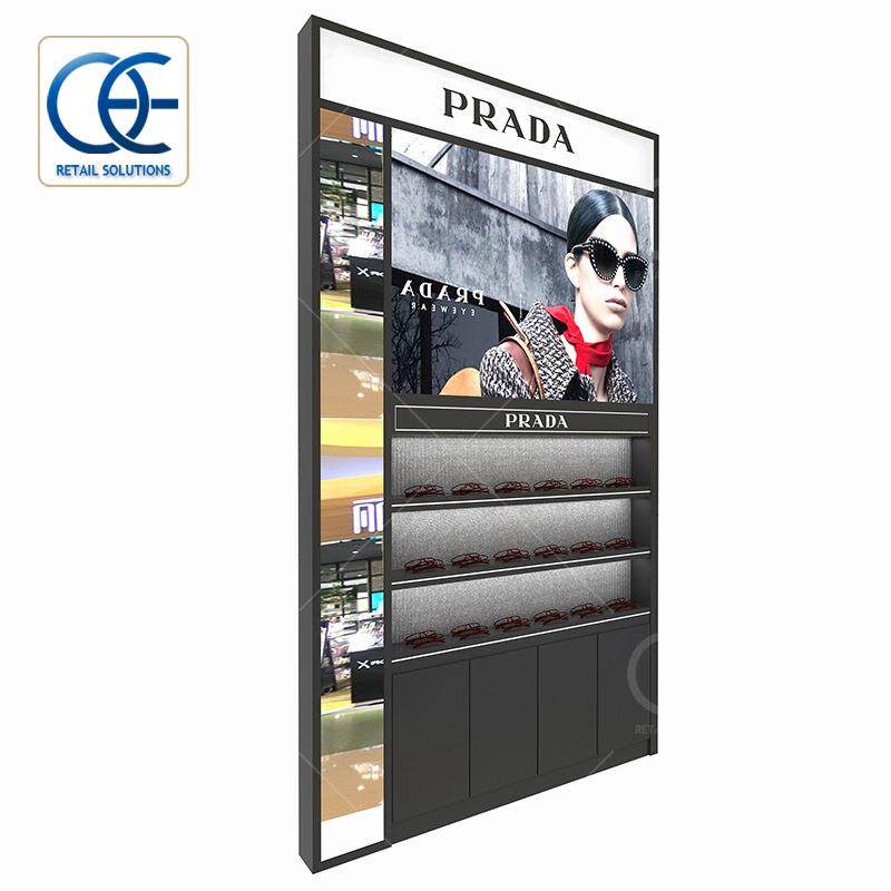 现代眼镜展示柜铁木加工带灯墨镜墙台创意展示架专用设计展示架子