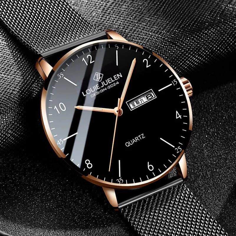 瑞士正品手表男士机械表名表超薄防水夜光真皮带石英钢带款黑武士