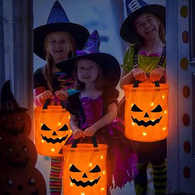 Pumpkin Candy Bags LED Light Halloween Trick or Treat Bucket