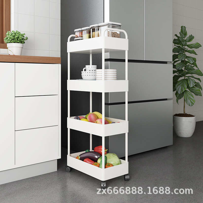 厨房夹缝置物架落地多层18-22-27宽可移动家用冰箱旁缝隙小推车