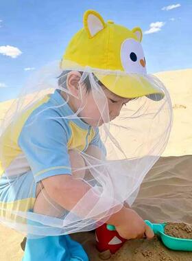 宝宝沙漠防沙面罩儿童玩沙子防迷眼防蚊虫柳絮婴幼儿头巾户外网纱