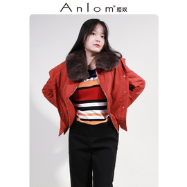 Anlom/娅奴冬季棉服连帽桔红休闲粘纤维通勤御寒保暖上衣外套