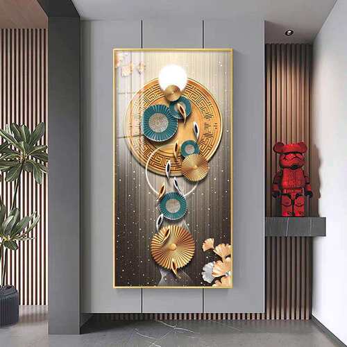 九鱼图入户玄关装饰画客厅走廊过道壁画进门正对门晶瓷挂画简约