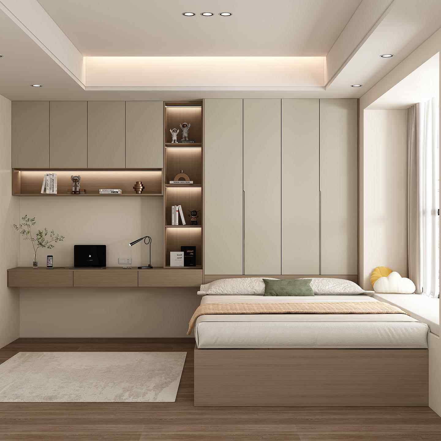 兔宝宝榻榻米床衣柜一体定制小户型多功能卧室储物床带书桌儿童床