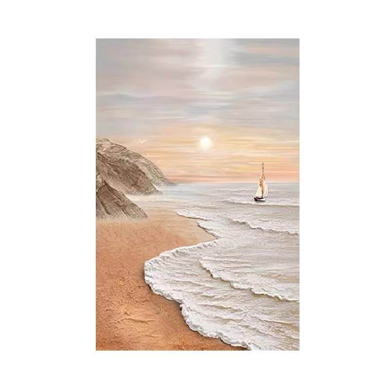 手绘油画沙发背景墙客厅装饰画玄关油画厚肌理海上日出竖版挂画