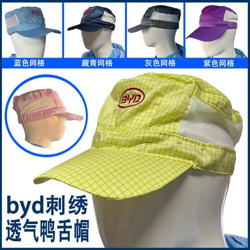防静电帽子无尘静电帽logo网格比亚迪员工帽子BYD洁净车间工作帽