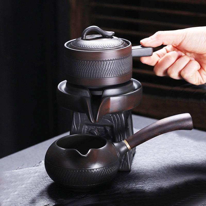 建水紫陶茶壶半自动懒时间跑茶壶磨石茶具套装家用紫陶高档茶具