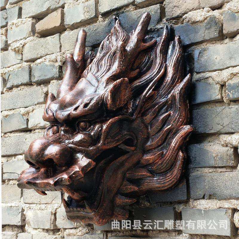 玻璃钢仿铜龙头雕塑城市景观园林动物龙装饰品室内客厅景观摆件