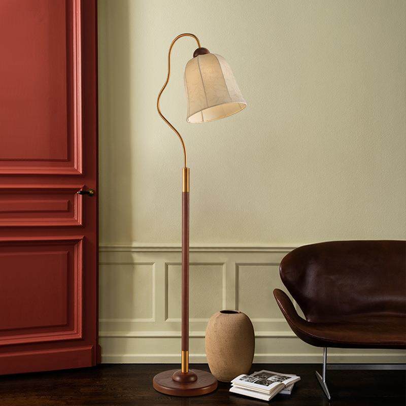 客厅落地灯法式中古实木轻奢高级感美式沙发灯复古卧室落地台灯