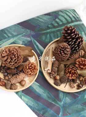 天然野外果子摆盘竹编篮子干果装饰套装文艺店铺摆件装饰