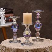 ins罗马柱七彩玻璃烛台覆古摆件装 拍照道具 饰品浪漫烛光晚餐软装