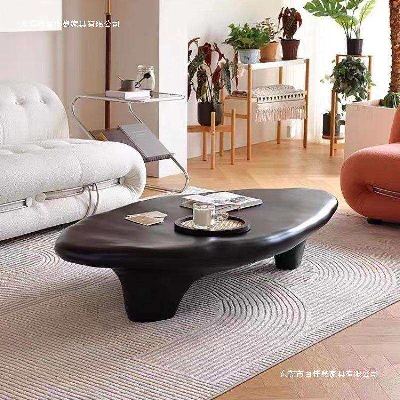 北欧奶油风鹅卵石茶几椭圆形侘寂风现代简约客厅家用设计师茶几