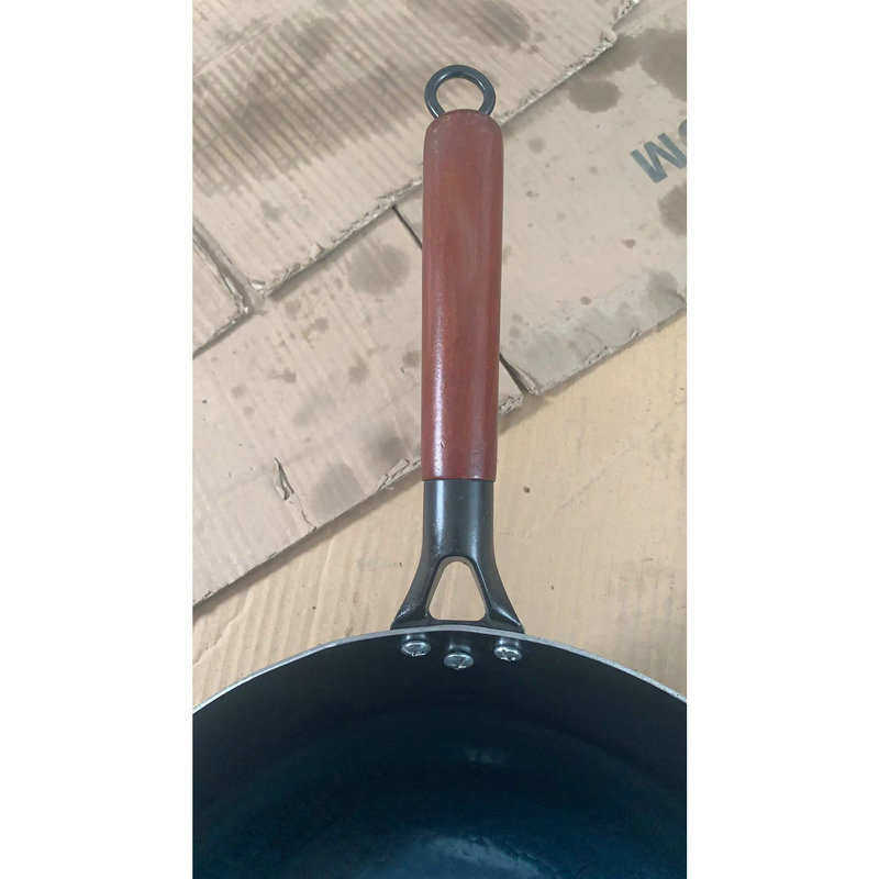 章丘炒菜锅铁锅家用木把炒锅不粘锅无涂层镜面炒锅手工锻打铁锅