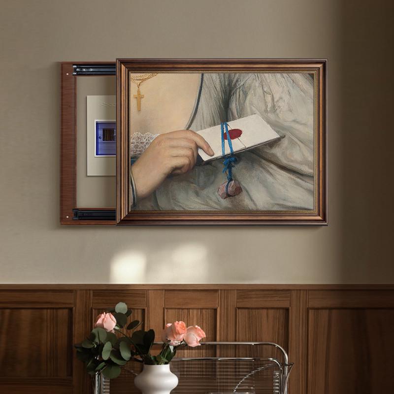 美式人物电表箱装饰画欧式餐厅遮挡配电箱挂画法式可推拉定制壁画图片