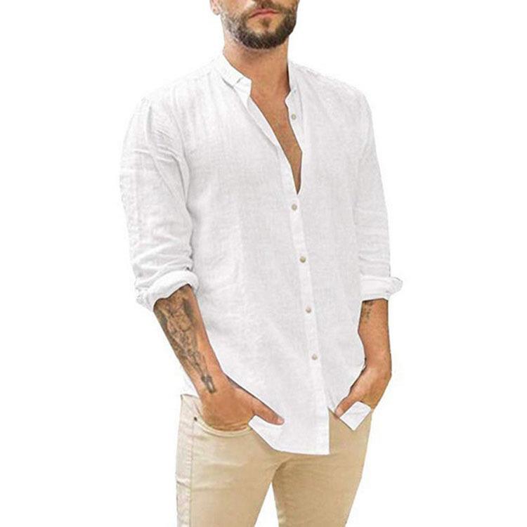 Shirt Sleeve Long Collar Stand Casual Color Solid Cardigan