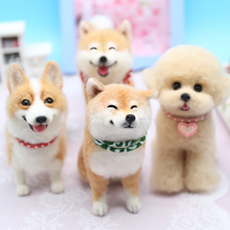羊毛毡戳戳乐diy仿真狗狗材料包日本秋田犬钥匙扣情侣创意礼物