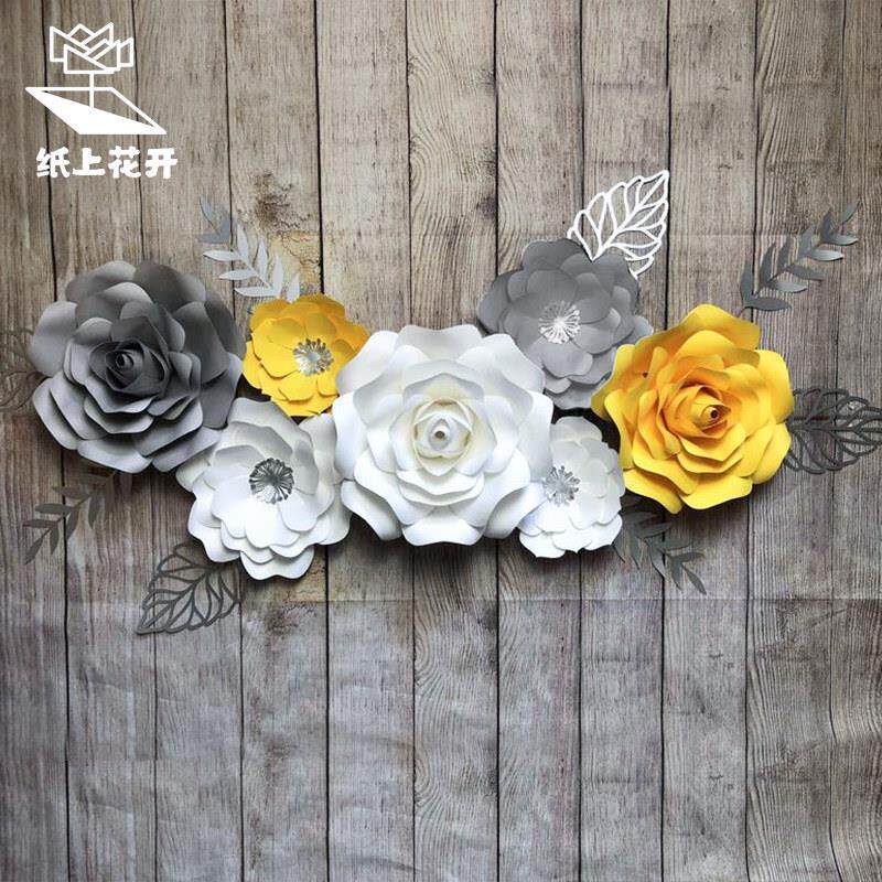 高端纸艺花布置美甲店美容仿真网红背景花墙装饰道具立体纸花成品