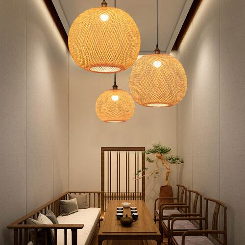 个性创意中式竹编吊灯饭店茶楼民宿餐厅火锅店日式竹艺灯笼吊灯具