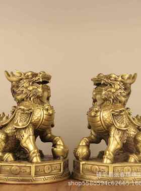 直销新款仿古铜器 铜麒麟摆件一对 财富麒麟踩八卦麒麟办公室居家