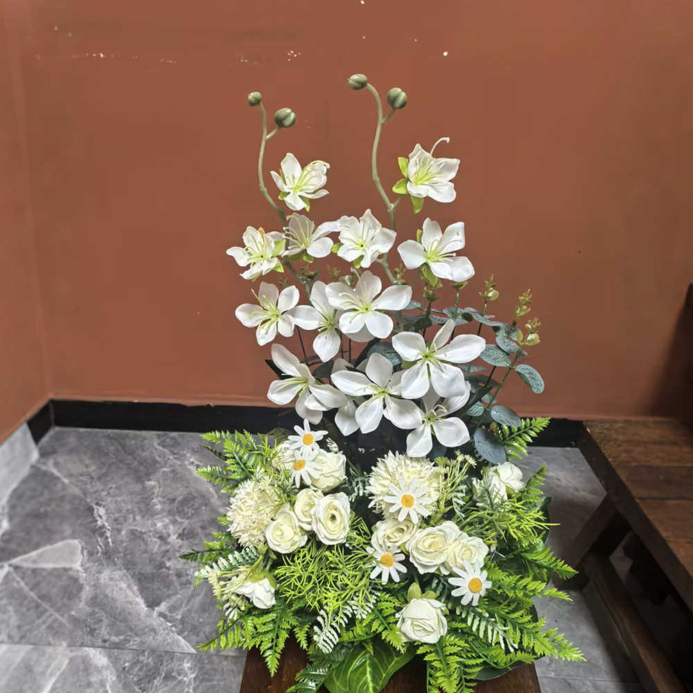 办公室卧室装饰家居人造花茉莉绣球花玫瑰混合仿真盆栽花50CM