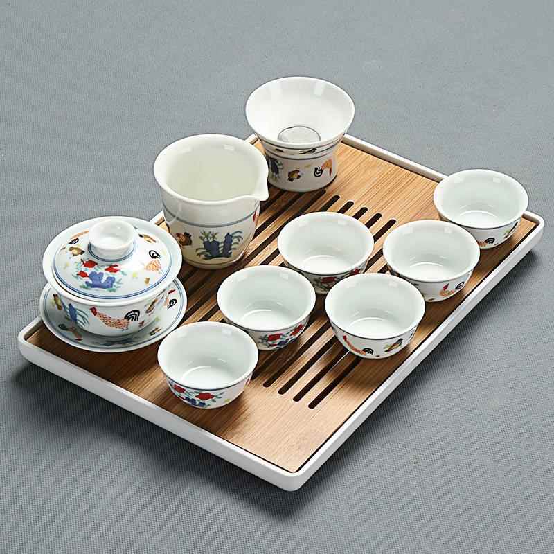 高档德化白瓷整鸡套覆茶古青花瓷缸杯功夫茶具家用套装工夫过壶盖