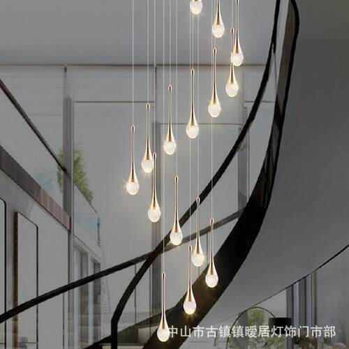 别墅复式楼梯间公寓楼道旋转水晶吊灯楼中楼现代简约楼梯灯长吊灯