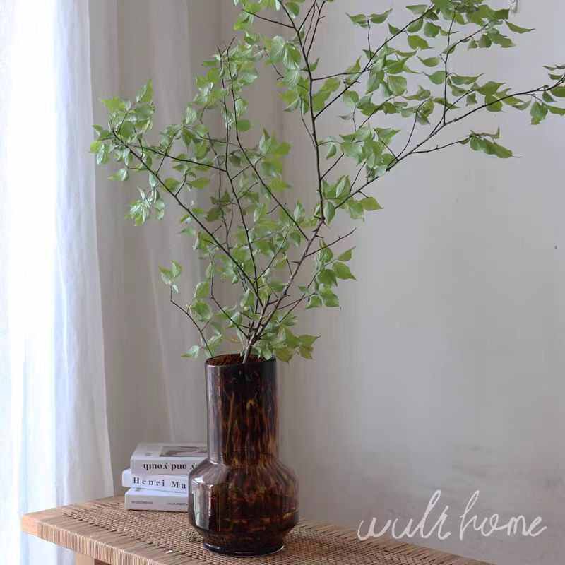 中古琥珀色玻璃花瓶复古水培绿植家居摆件软装饰品