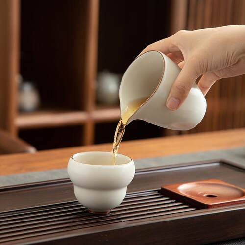 德化陶瓷【单茶杯满110ml半哑光】精工汝窑 米黄色 葫芦杯主人