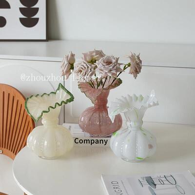 周周家中古芬顿花瓣花瓶客厅水培鲜花插花法式浪漫花器摆件装饰品
