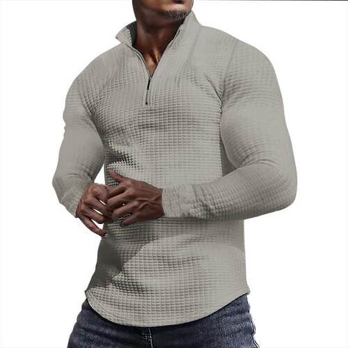 Small grid hoodie men's standing collar half zip long
