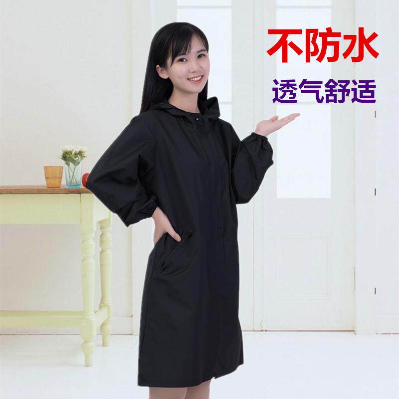 高档时尚长围裙风衣式大人罩衣房女休闲 水服防泼厨外套连帽工作