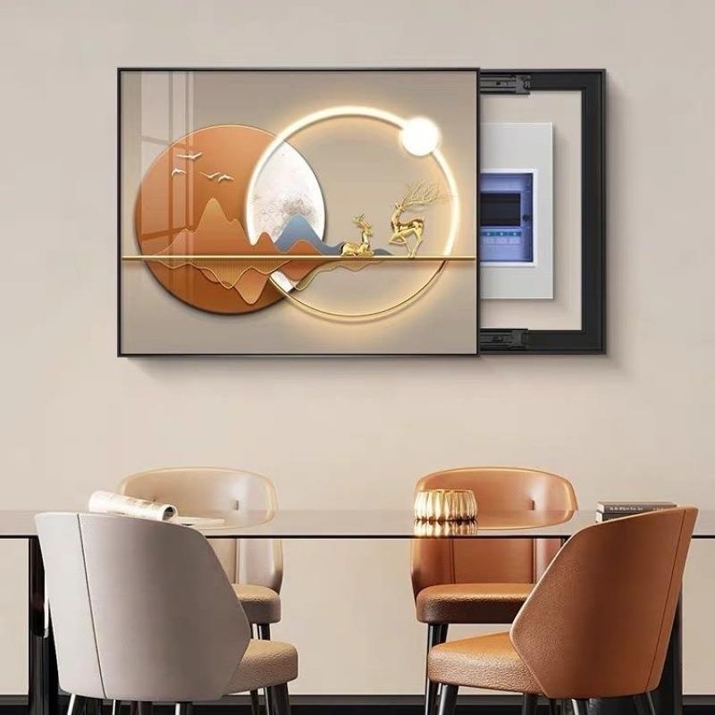 轻奢装饰画现代简约配电箱餐厅打孔电闸推拉挂画开关电表箱遮挡厂