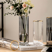 轻奢北欧简约创意透明花瓶水养百合富贵竹玻璃插花瓶客厅摆件