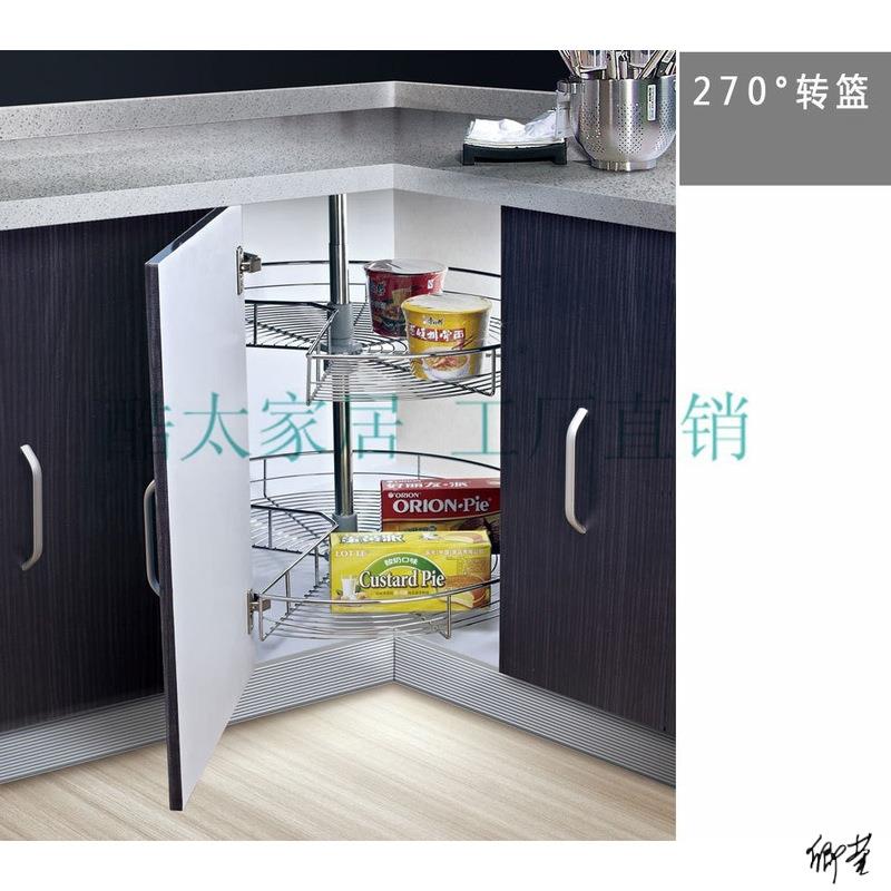 橱柜转角盘碗碟转置物不锈钢收纳架转柜196阻篮尼调味角篮两层置